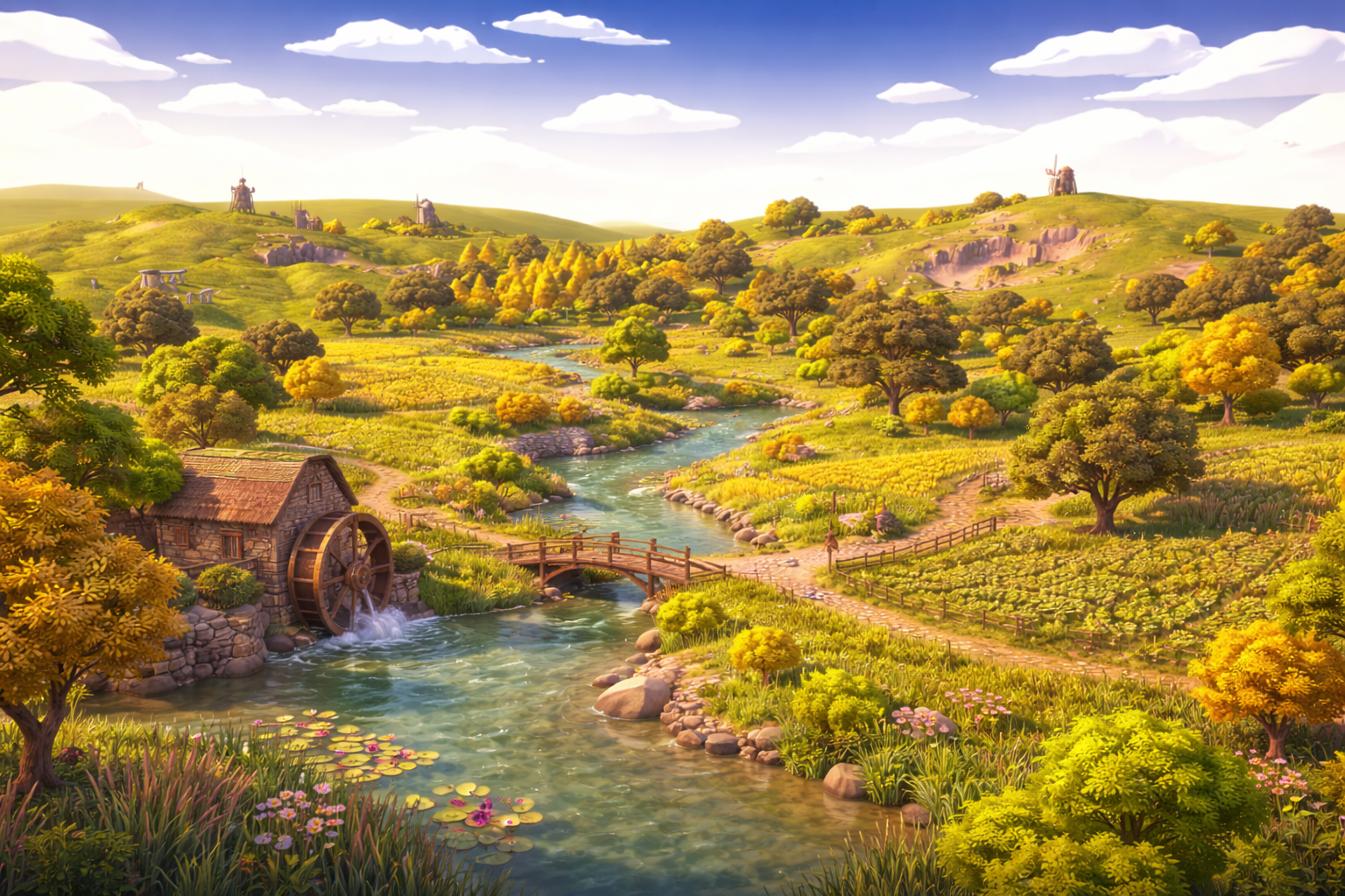 The rolling fields and waterways of Aethon